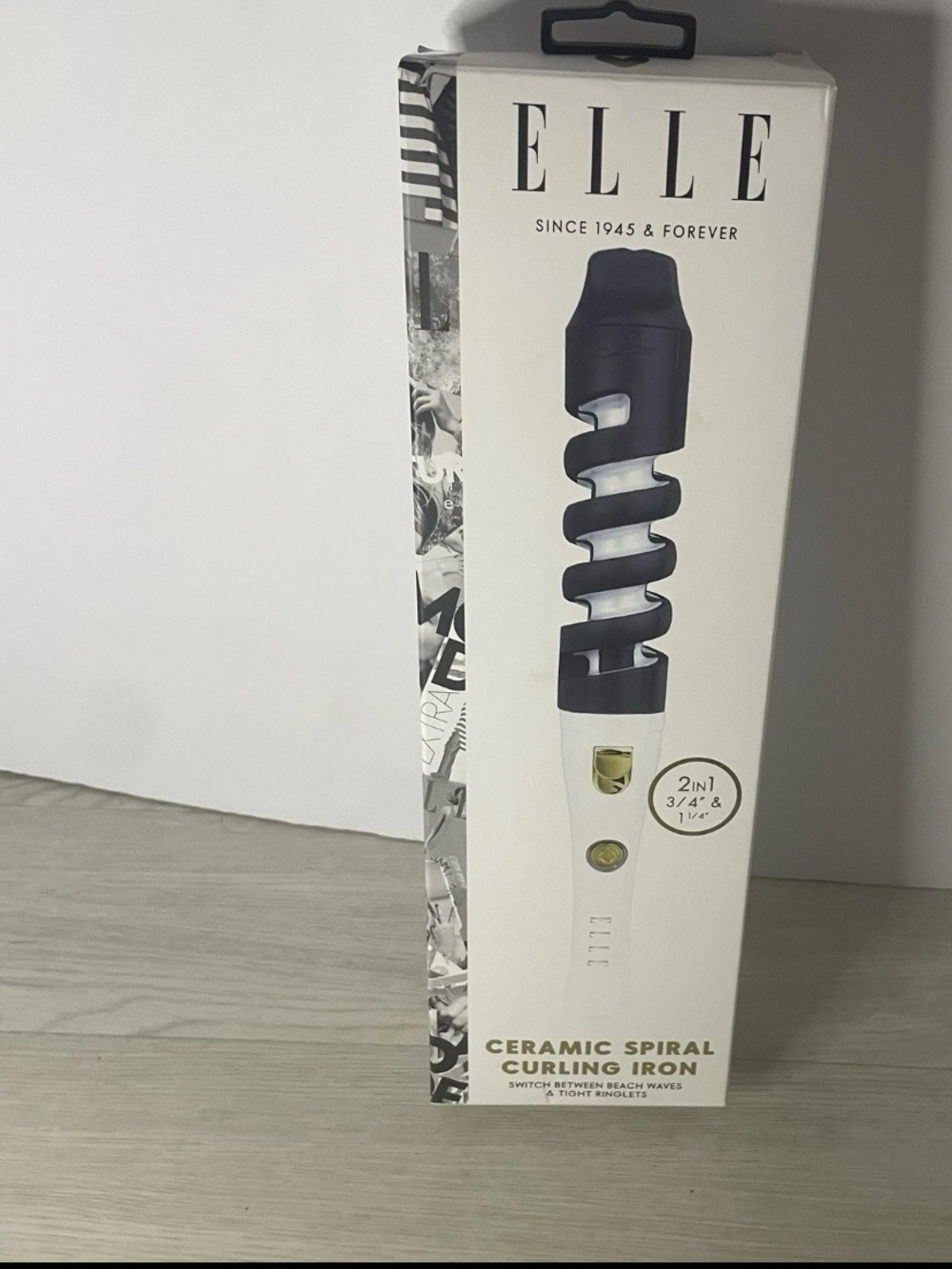 NIB Open Box Elle Ceramic Spiral Curling Iron 2n1 3/4 & 1 1/4 Inch White